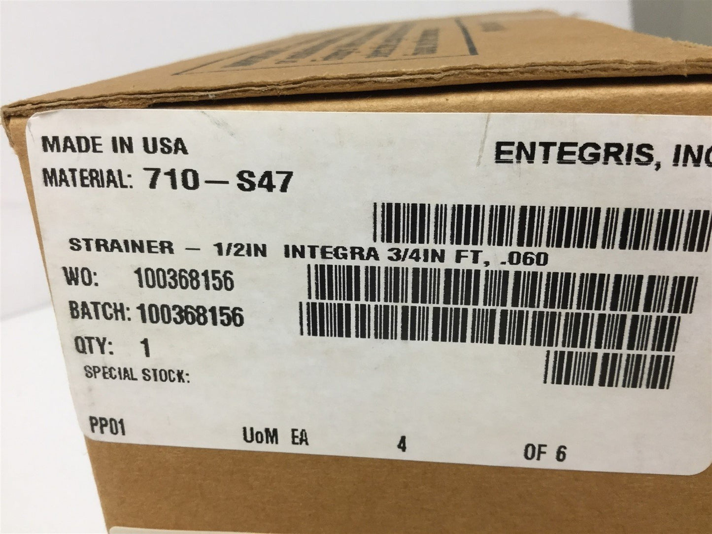 New Entegris 1032-065 Strainer, Connections: 3/4" Flaretek, Orifice: 1/2"