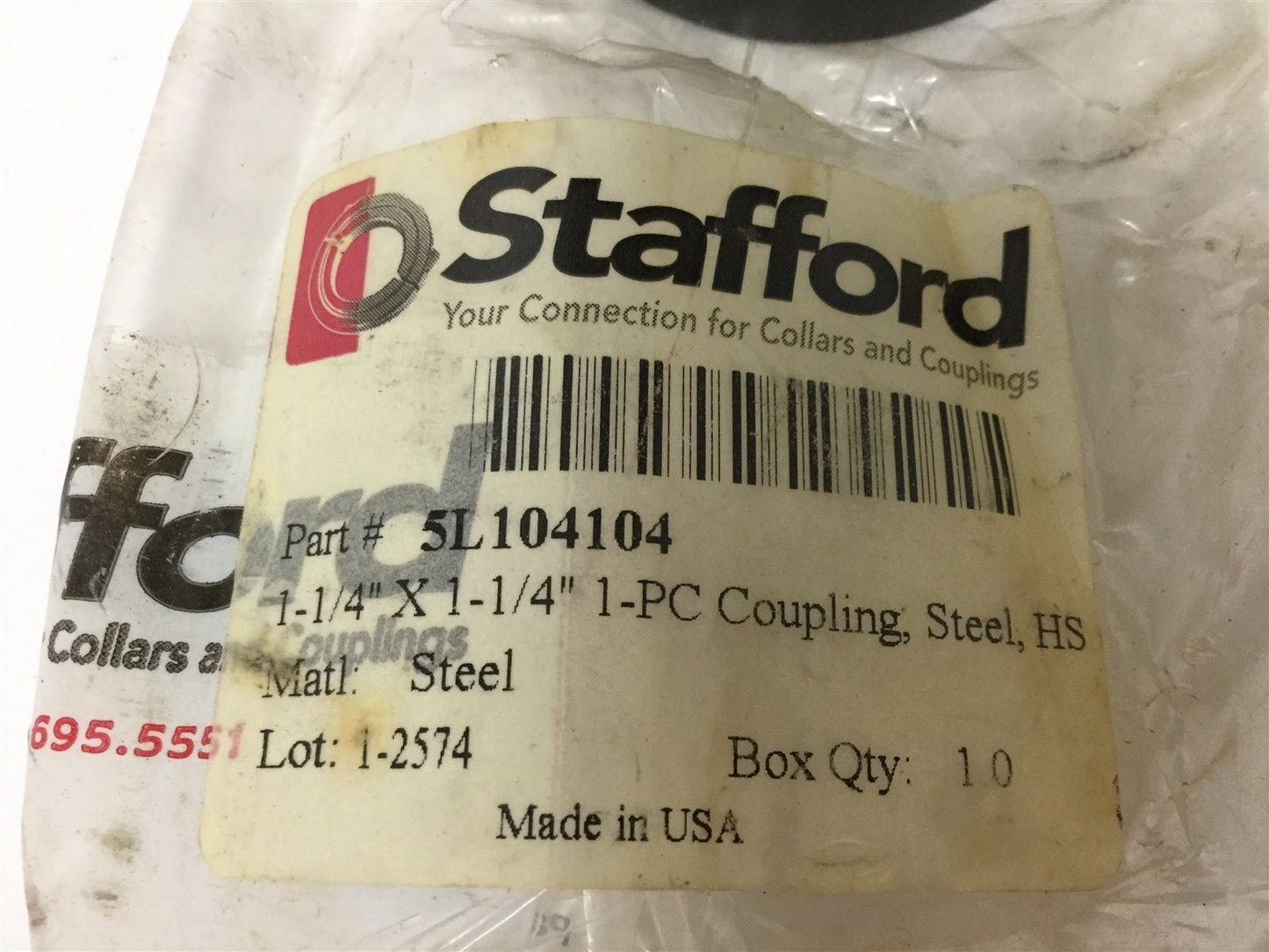 New Stafford 5L104104 Clamp Coupling, Size: 1.25" x 1.25", Material: Steel