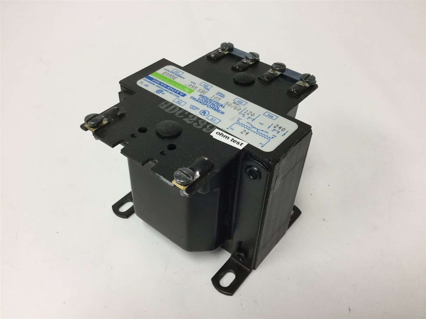 Used Hevi-Duty E095E Control Transformer, Primary: 120/240V, Secondary: 24V, 0.095KVA