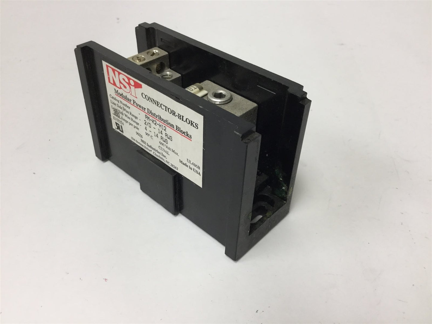 Used NSI AM-K2-H12 Power Distribution Block, 1-Pole, Rating: 600V 350A, 2 to 12
