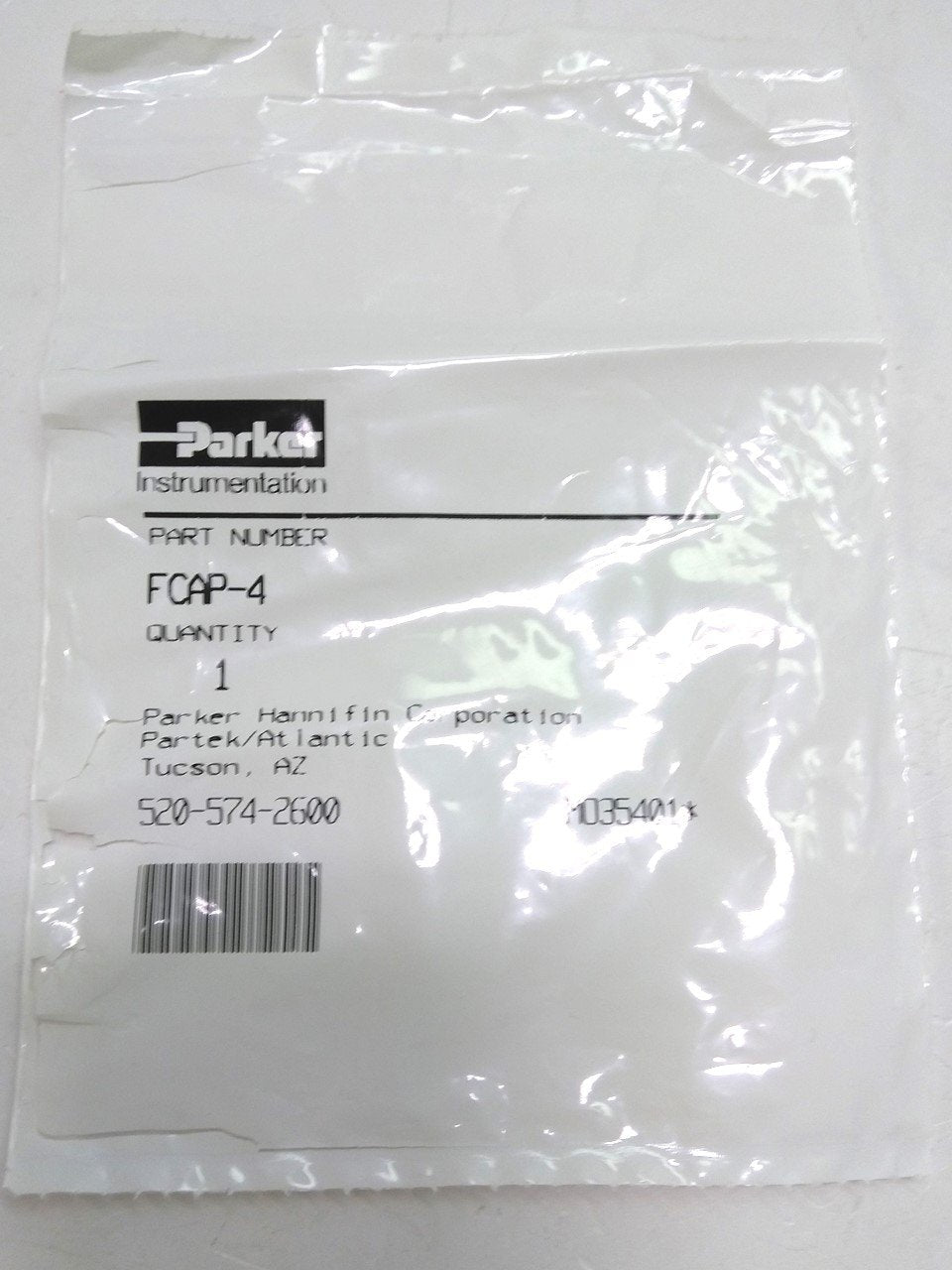 New Lot of 2 New Parker FCAP-4 Hose Cap, 1/4" Inch Flare, Perfluoroalkoxy (PFA)