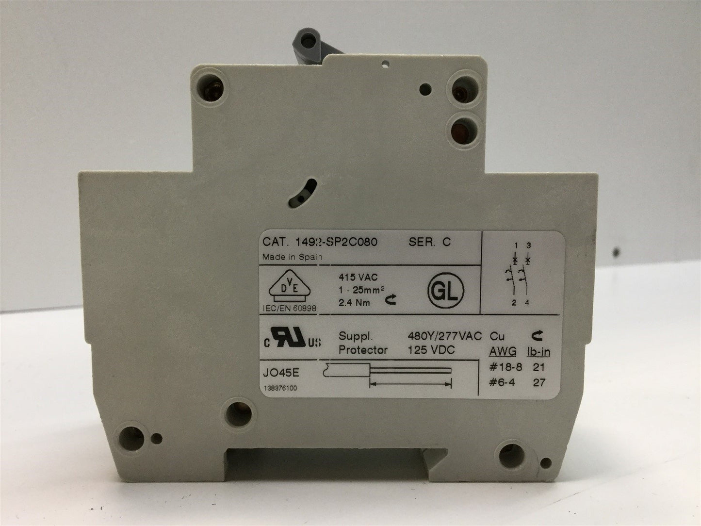 Used Allen Bradley 1492-SP2C080 Circuit Breaker, 2-Pole, 480Y/277VAC 125VDC 8A