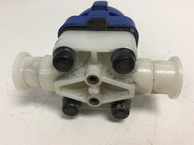 Used Cole-Parmer EW-98520-01 Blue Tri-Clamp T-Diaphragm Valve Maxi ID: 0.86"