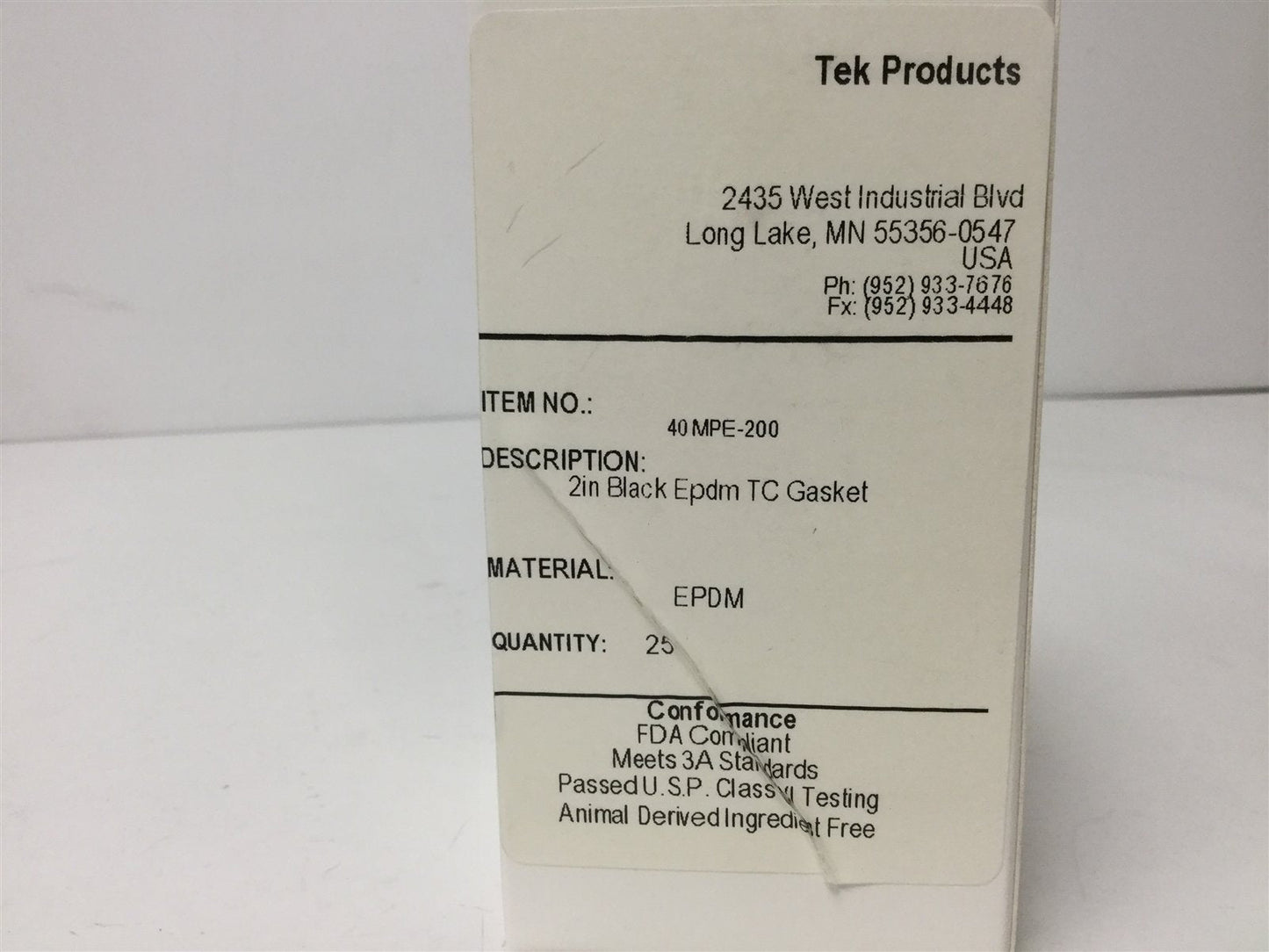 New Lot of 25 New TEK Products 40MPE-200 Tri-Clamp Gaskets, Size: 2", Material: EPDM