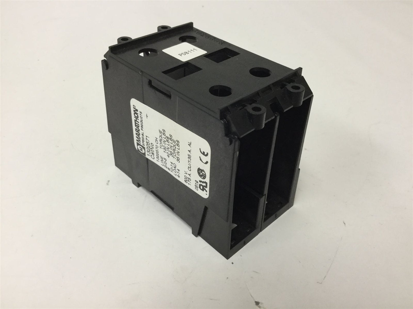 Used Marathon 1322570 Power Distribution Block, 2-Pole, 1 to 4, Rating: 600V 175A