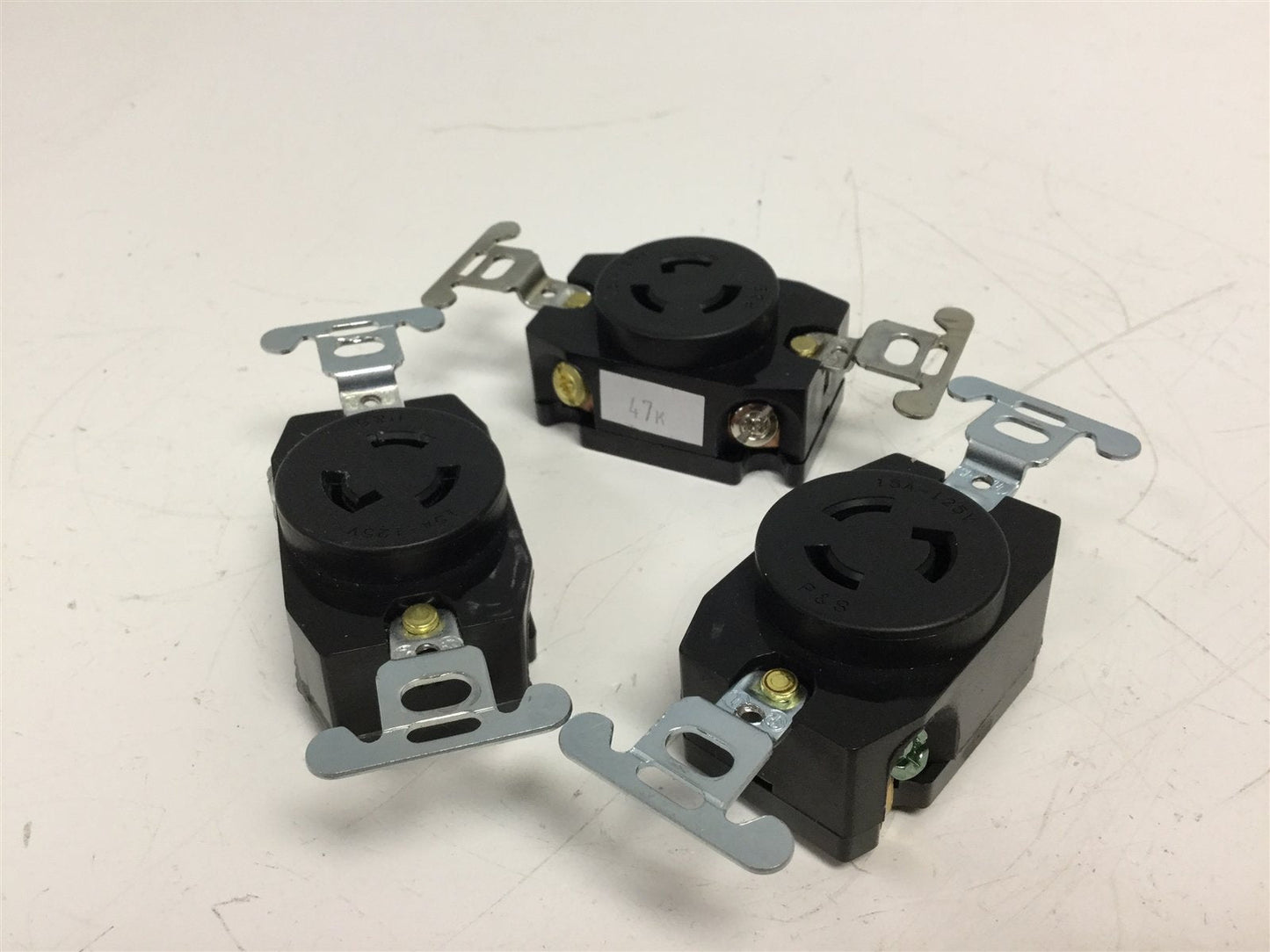 Used Lot of 3 Pass and Seymour 4710 Turnlok Receptacle Voltage: 125VAC, Amperage: 15A