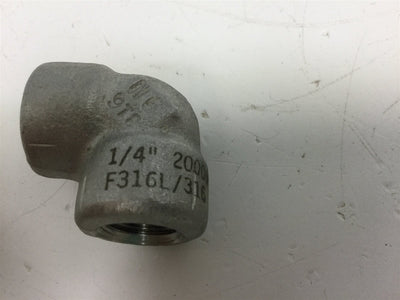 New Lot of 3 New 90 Deg Elbow Stainless Steel Female Fitting, 1/4" NPT F316L 316