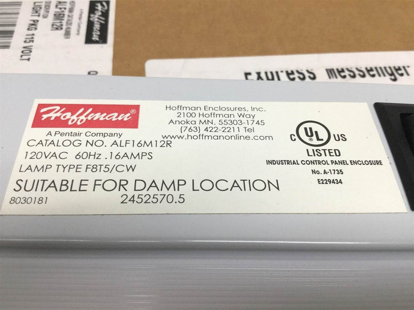 Used Hoffman ALF16M12R Fluorescent Undercabinet Enclosure Light Fixture 12" 115VAC