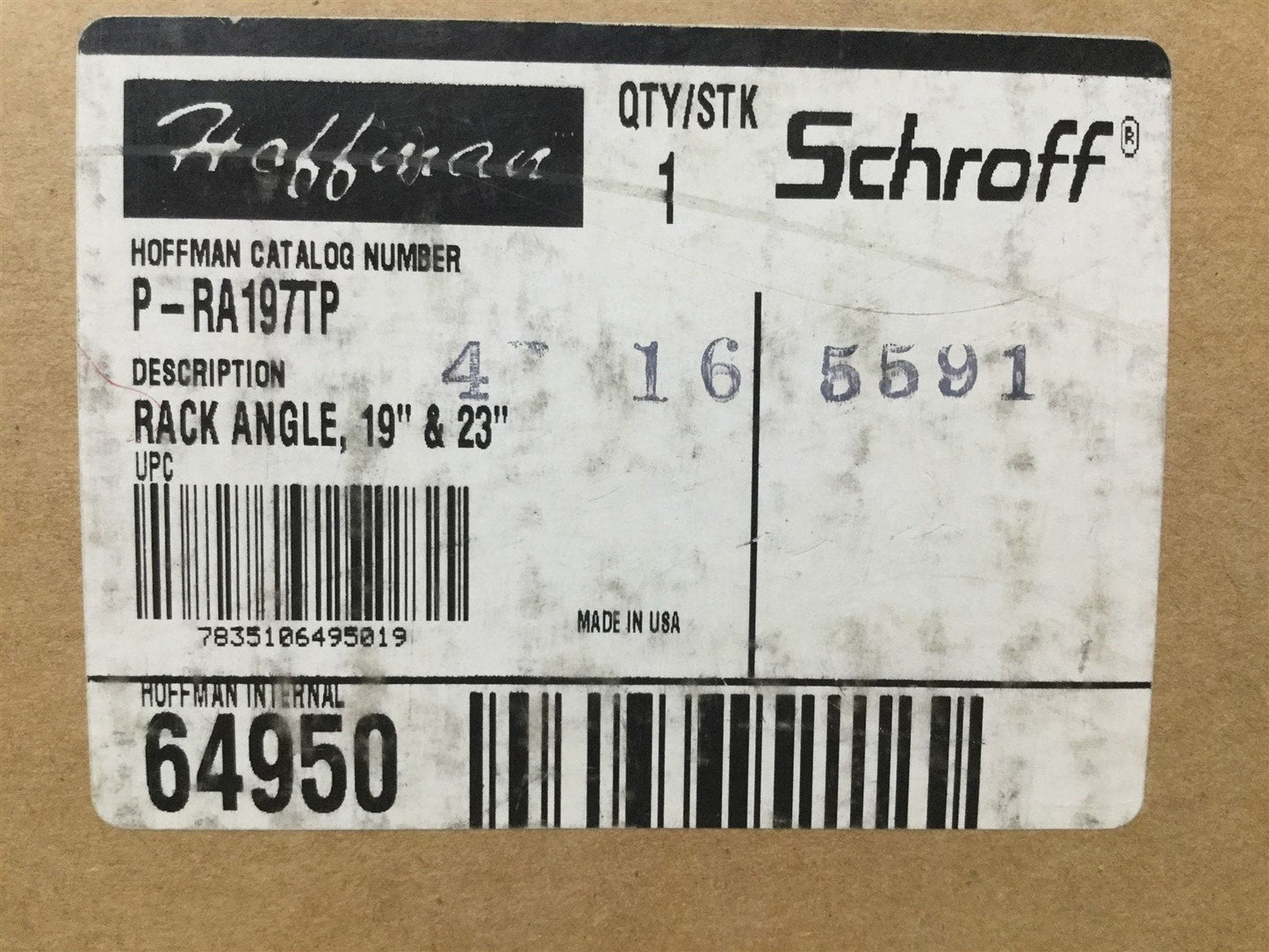 New – Open box Hoffman PRA197TP Rack Angle, 19" & 23", Tapped Holes *Missing Mounting Hardware*