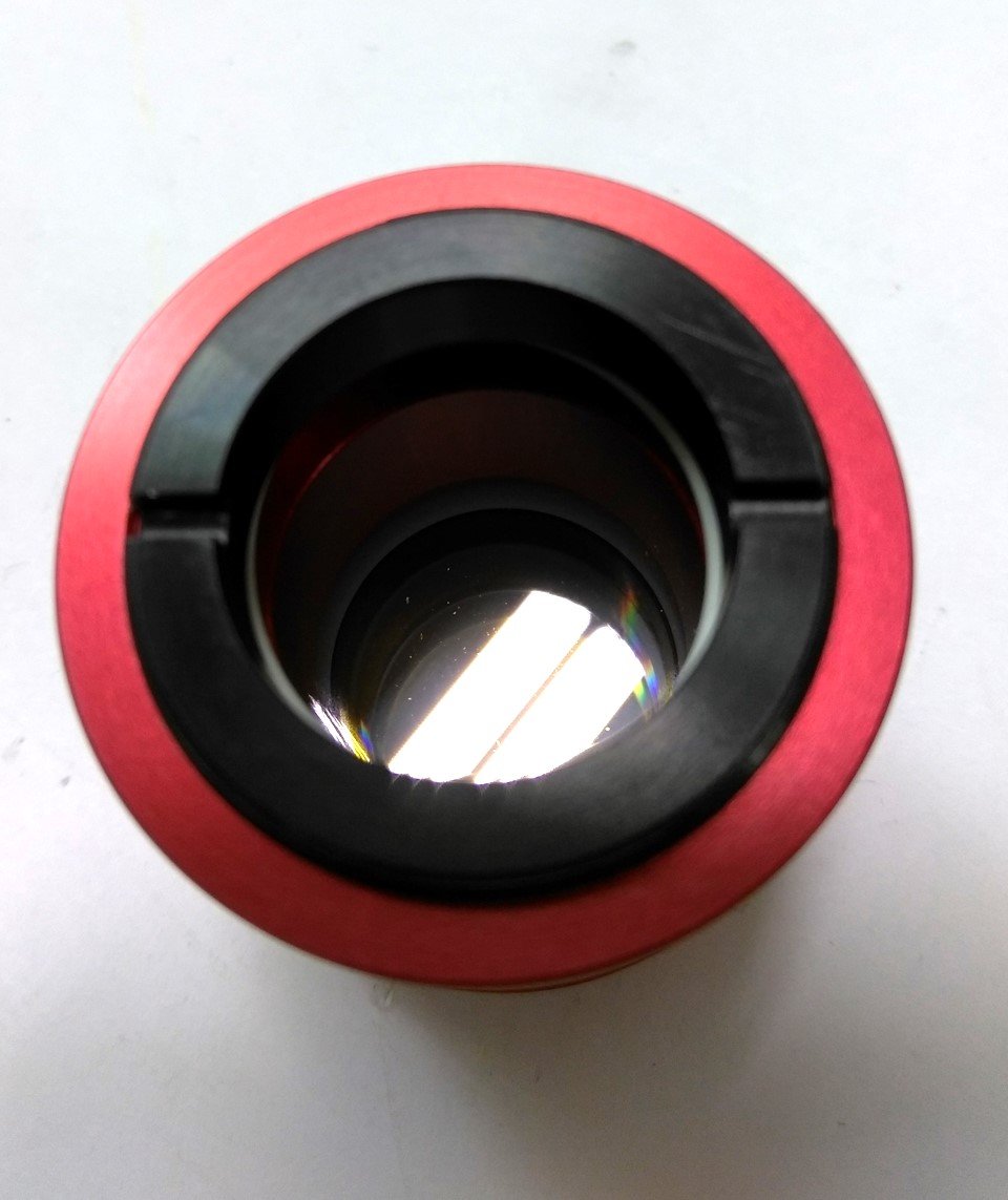 Used GSI Lumonics Laser Front Lens, Red, 20mm Opening, JK 700, JK 702