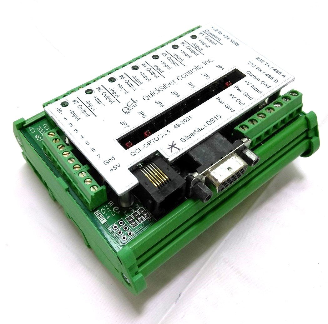 Used QuickSilver QCI-OPTOC-24 Optical I/O Module, Voltage 5-24VDC, DIN Mount, 7 I/O's