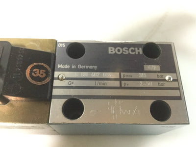 Used Bosch Hydraulic Valve Assembly 0 811 402 034 w/ Solenoid 0831 006 045 9VDC 2.45A