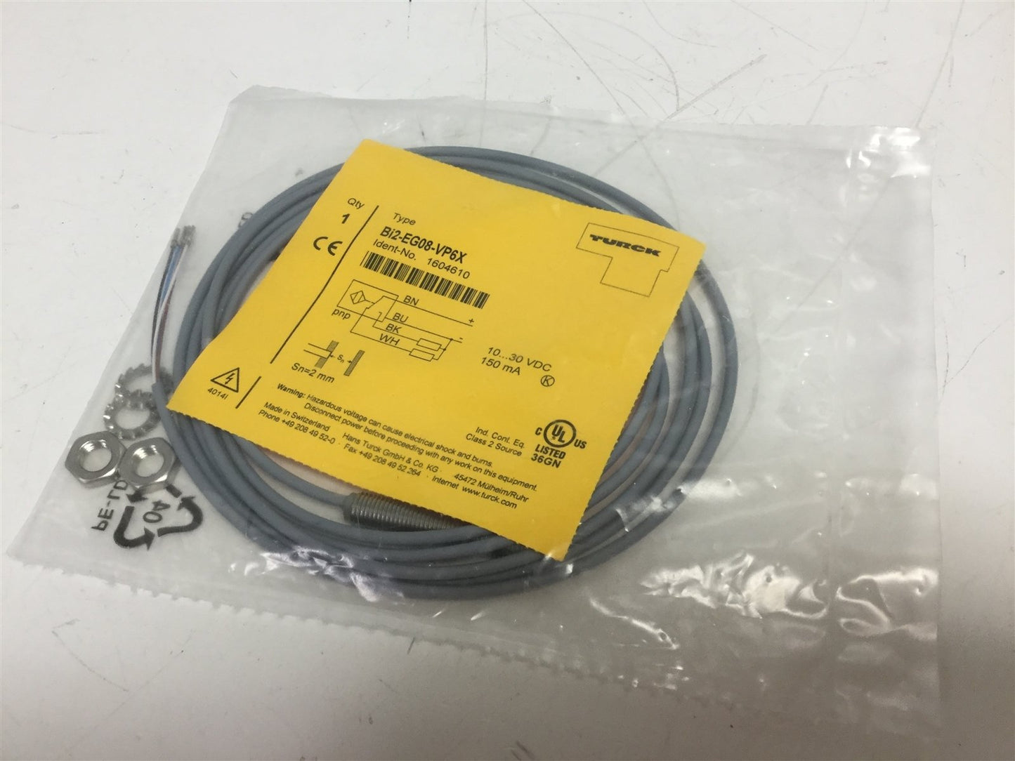 New Turck Bi2-EG08-VP6X Inductive Proximity Switch, Voltage: 10-30VDC, PNP