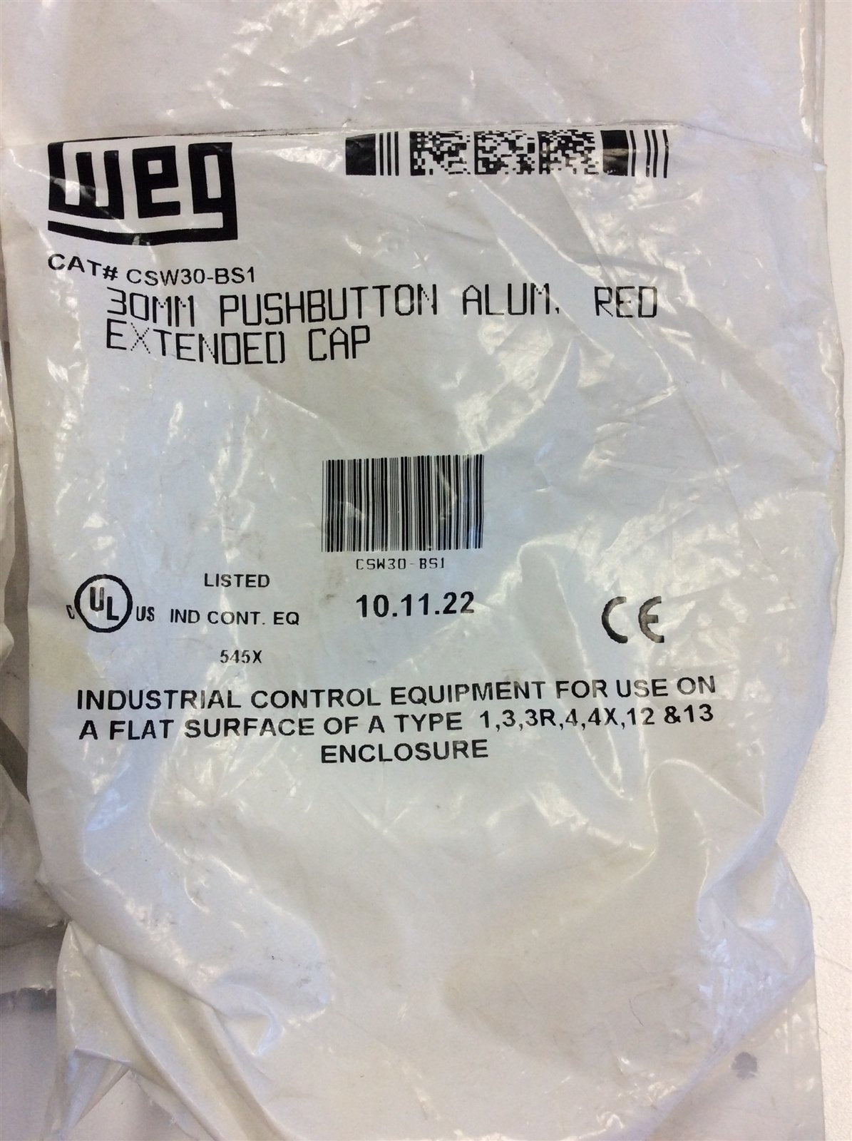 New Lot of 3 WEG CSW30-BS1 30mm Momentary Red Non-Illuminated Pushbuttons