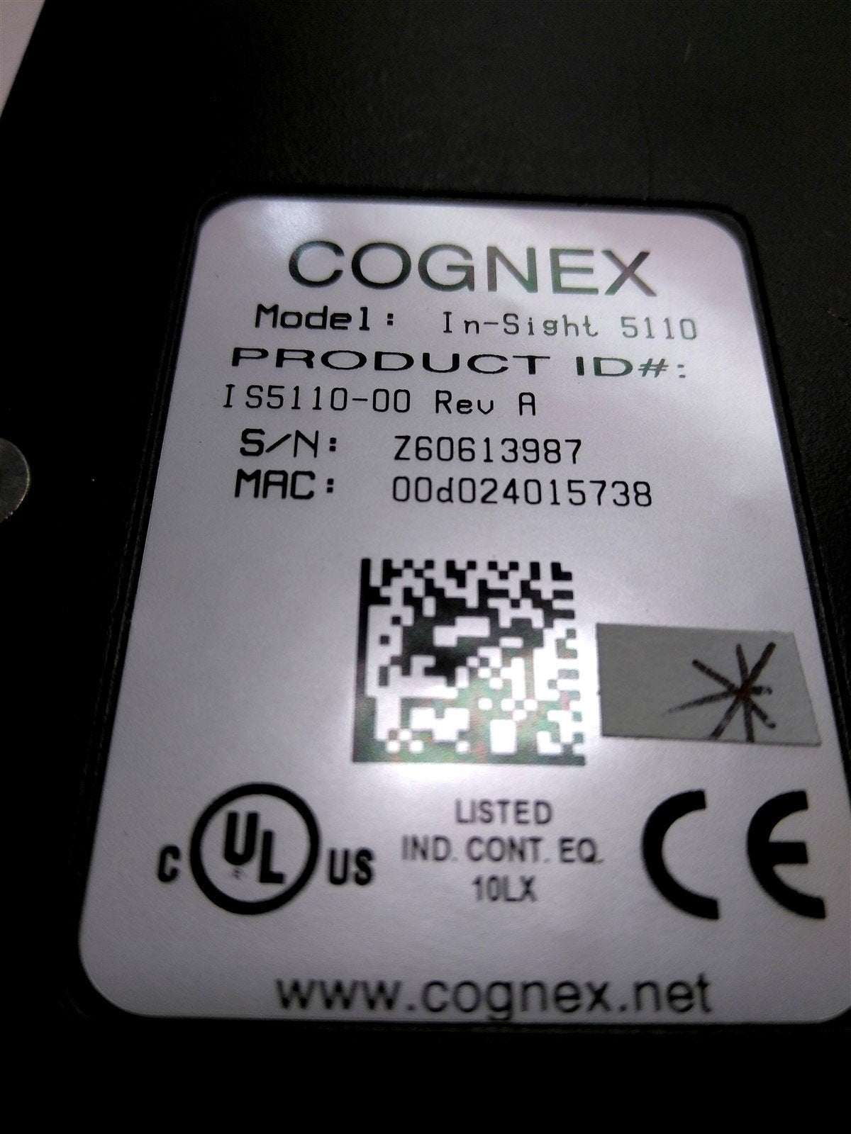 Used Cognex 800-5870-1R A Rev A In-Sight 5110 ID Reader, 640x480 Res, 60FPS, 4x Speed