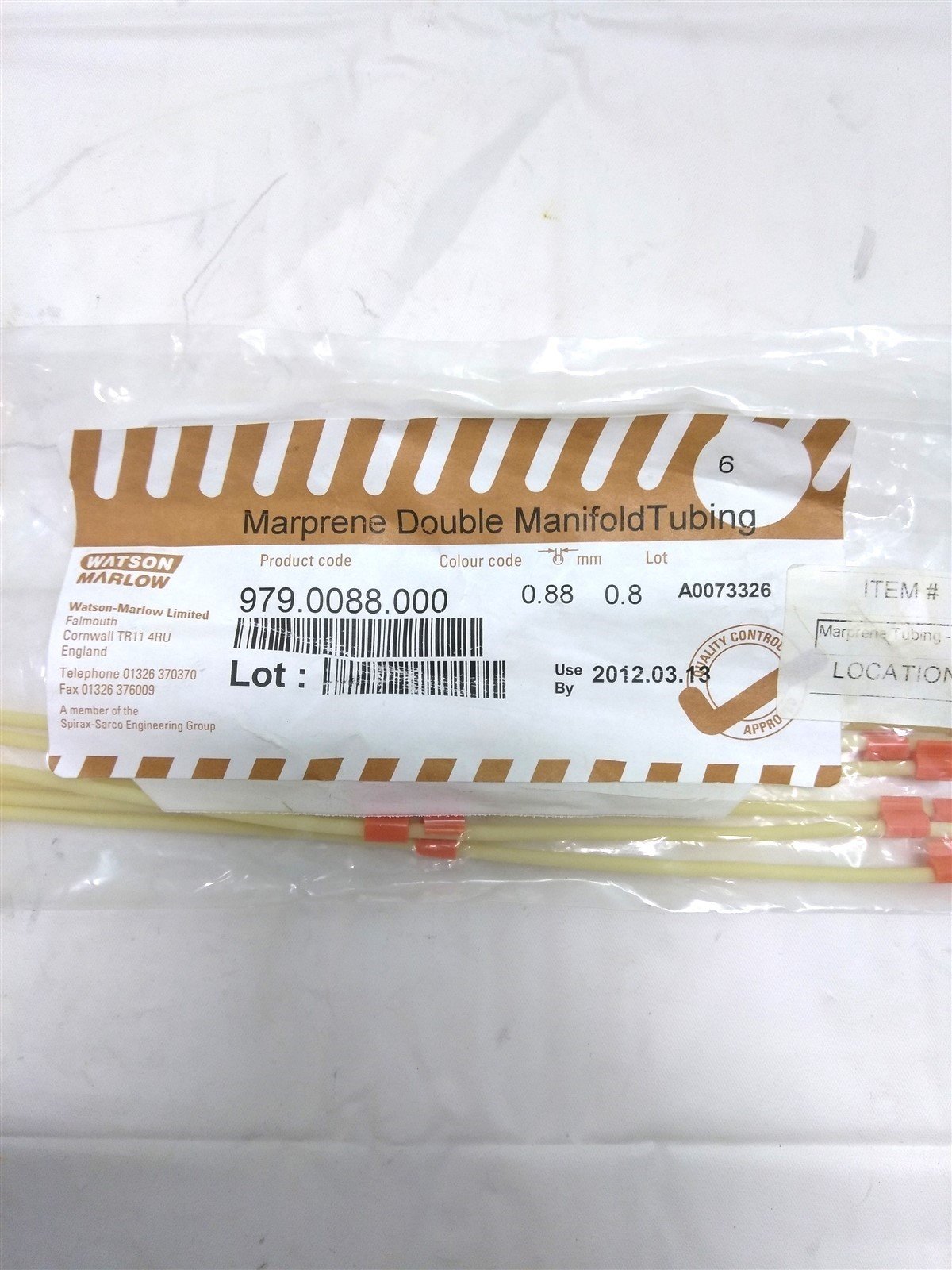 New Watson-Marlow 979.0088.000 Marprene Manifold Tubing, ID .8mm, OD .88mm