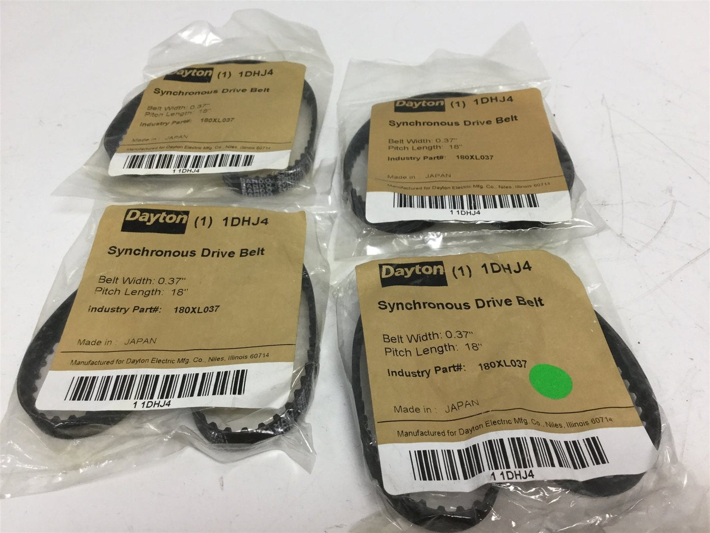 New Other Lot of 4 New Dayton 1DHJ4 Synchronous Drive Belts, Width: 0.37", Pitch: 16"