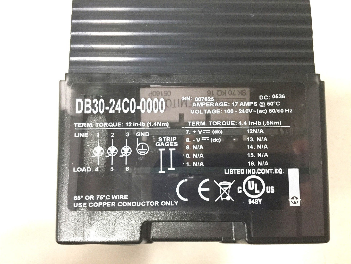 New Watlow DB30-24C0-0000 Power Controller, Line/Load: 120 to 240VAC, 3-Phase