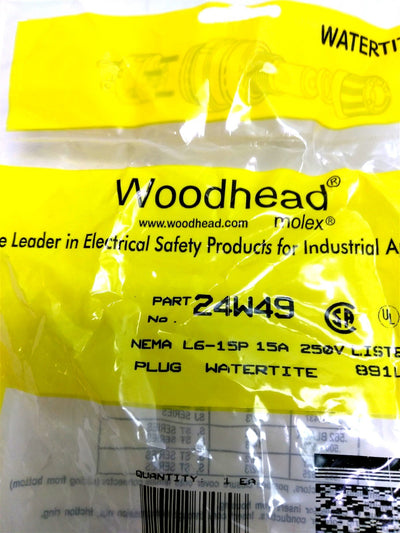 New Daniel Woodhead 24W49 Watertite Plug, Locking Blades NEMA L6-15, 15A, 250VAC