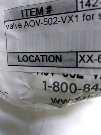 New RK Industries AOV-502 VX1 Pneumatically Actuated Valve, NC, 80PSI, 1/2"NPT