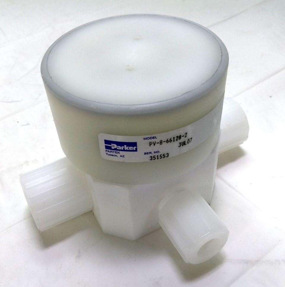 New Parker PV-8-66128-2 Partek Sampling Valve, 4 Way NC 1/2, 3/4" Parflare 60PSI PFA