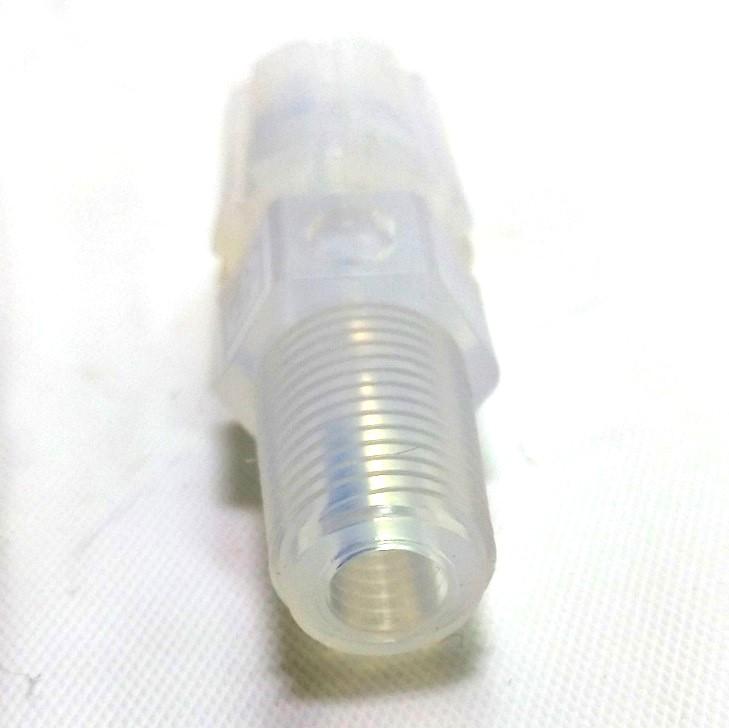 Used Entegris C6-8FN-1 Flaretek Straight Adapter, 3/8" Tubing to 1/2" MNPT PFA