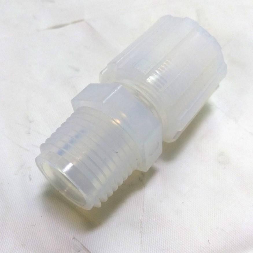 Used Parker GAMS-88 Pargrip Adaptor Straight Male, 1/2" Tube Size to 1/2" NPT, PFA