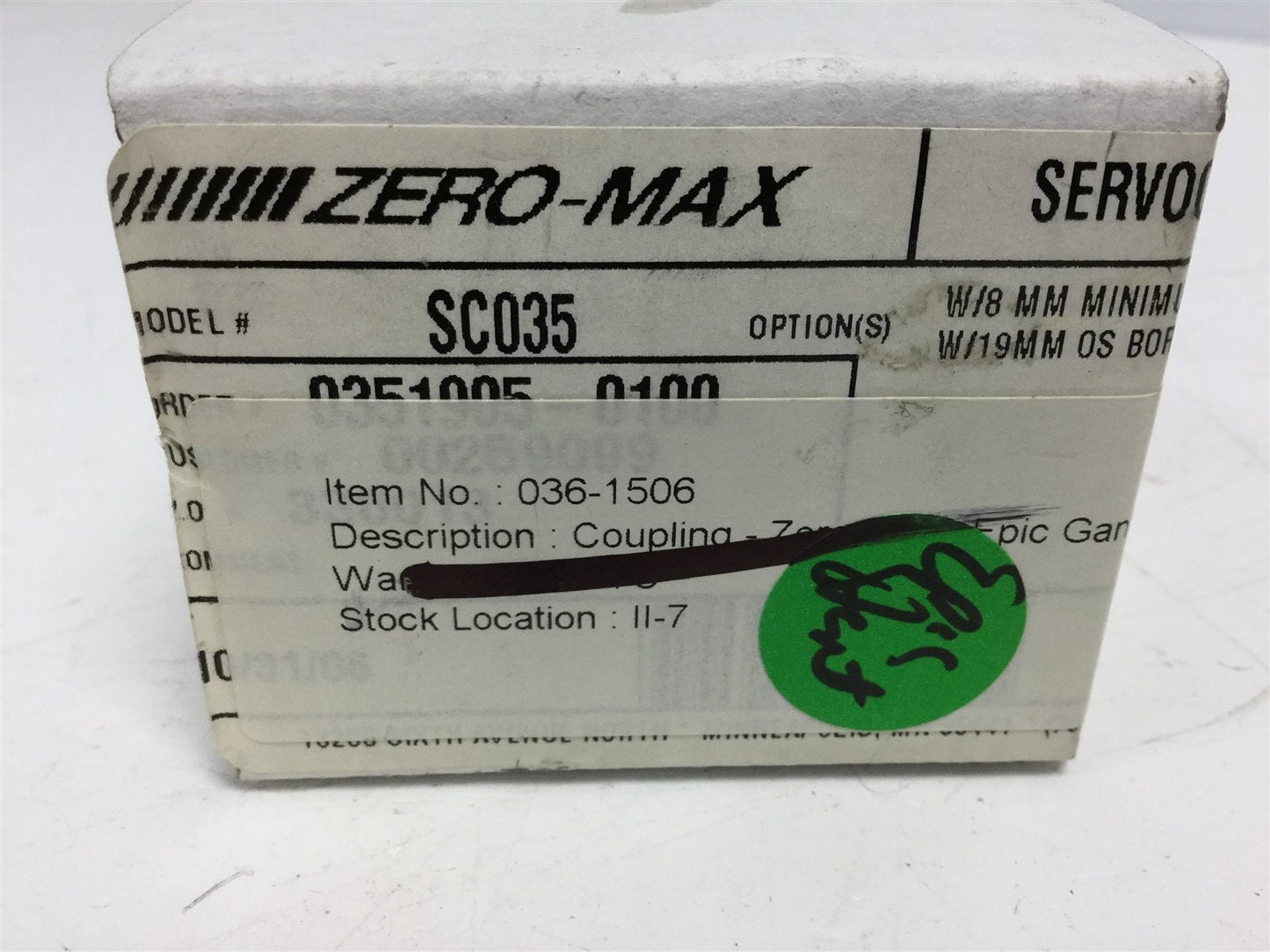 New Zero Max SC035 Servo Coupling, Inside Diameters: 0.312" 0.745", OD: 1.532"