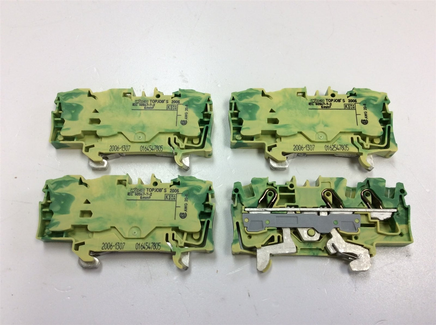 Used Lot of 4 WAGO 2006-1307 Ground Terminal Blocks 3-Conductor 20-8 AWG 800V 41A