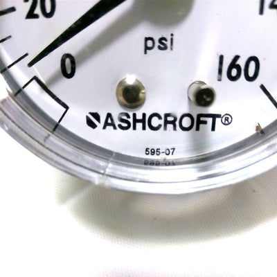 Used Ashcroft 595-07 Pressure Gauge, 0-160 PSI, 2" Face, 1/4" NPT Back Mount