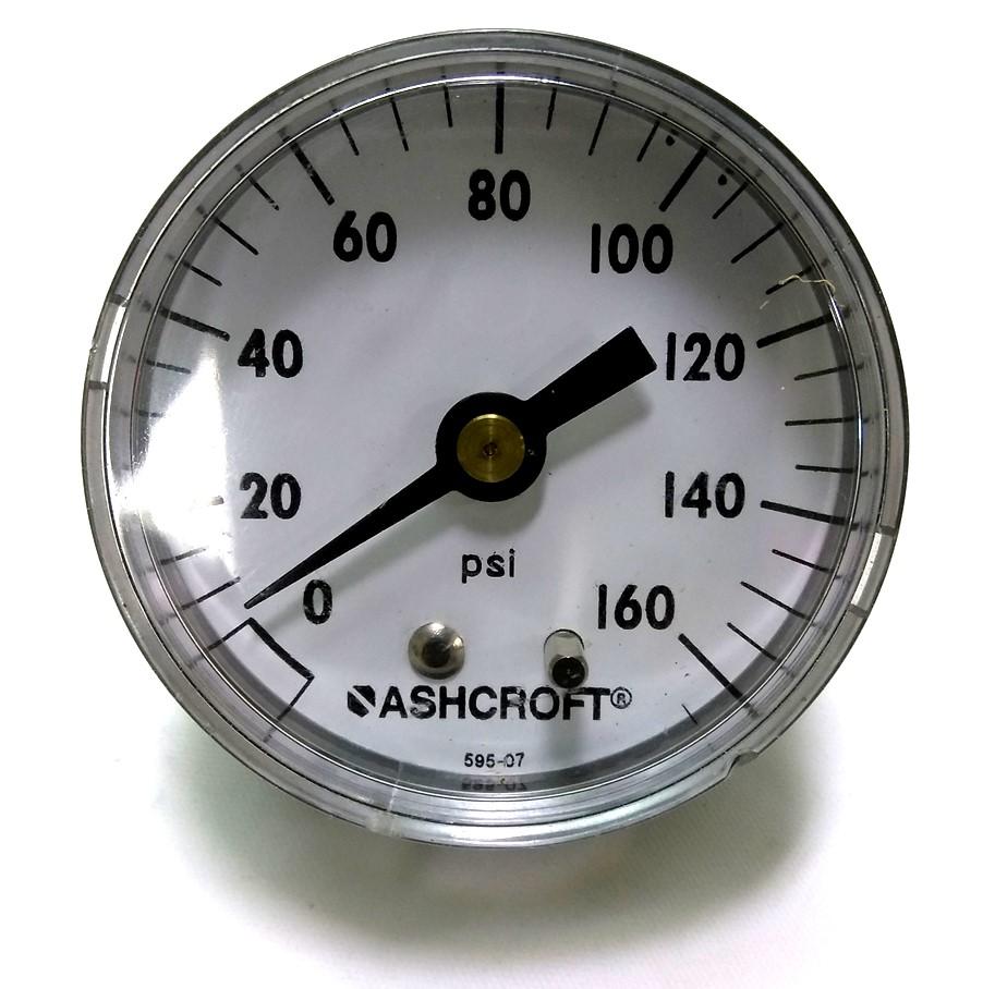 Used Ashcroft 595-07 Pressure Gauge, 0-160 PSI, 2" Face, 1/4" NPT Back Mount