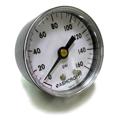 Used Ashcroft 595-07 Pressure Gauge, 0-160 PSI, 2" Face, 1/4" NPT Back Mount