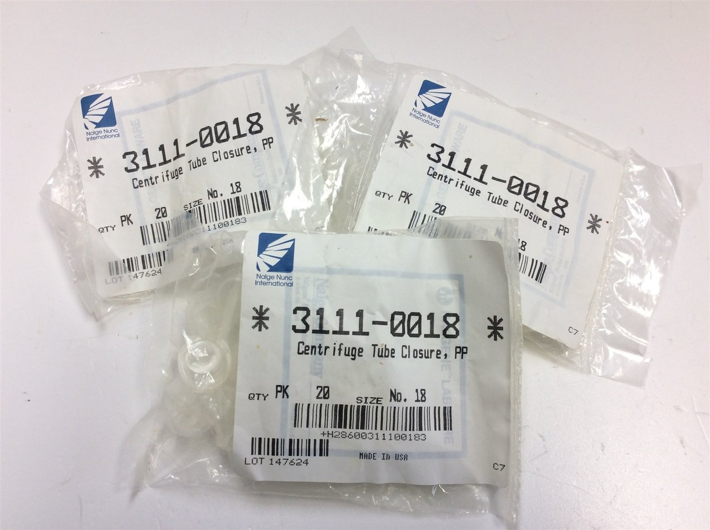New Lot of 60 Nalge Nunc 3111-0018 Centrifuge Tube Closure Caps Size No. 18