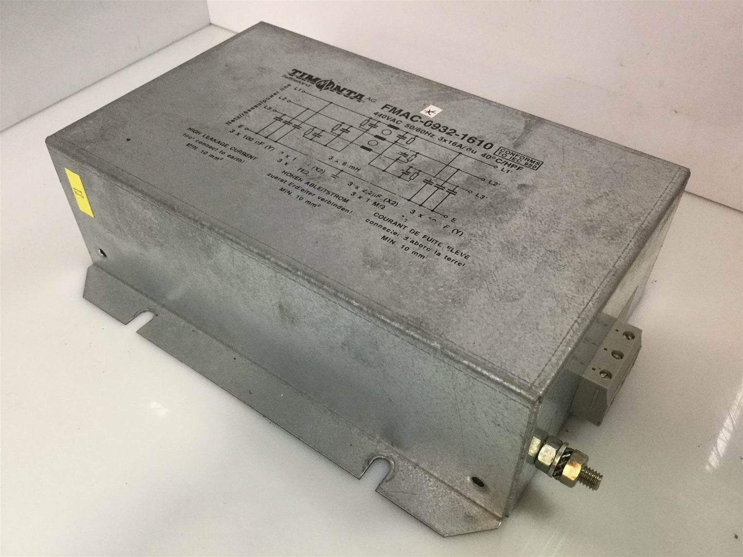 Used Timonta FMAC-0932-1610 Main Power Line Input Filter 440VAC 50/60Hz 3x16A