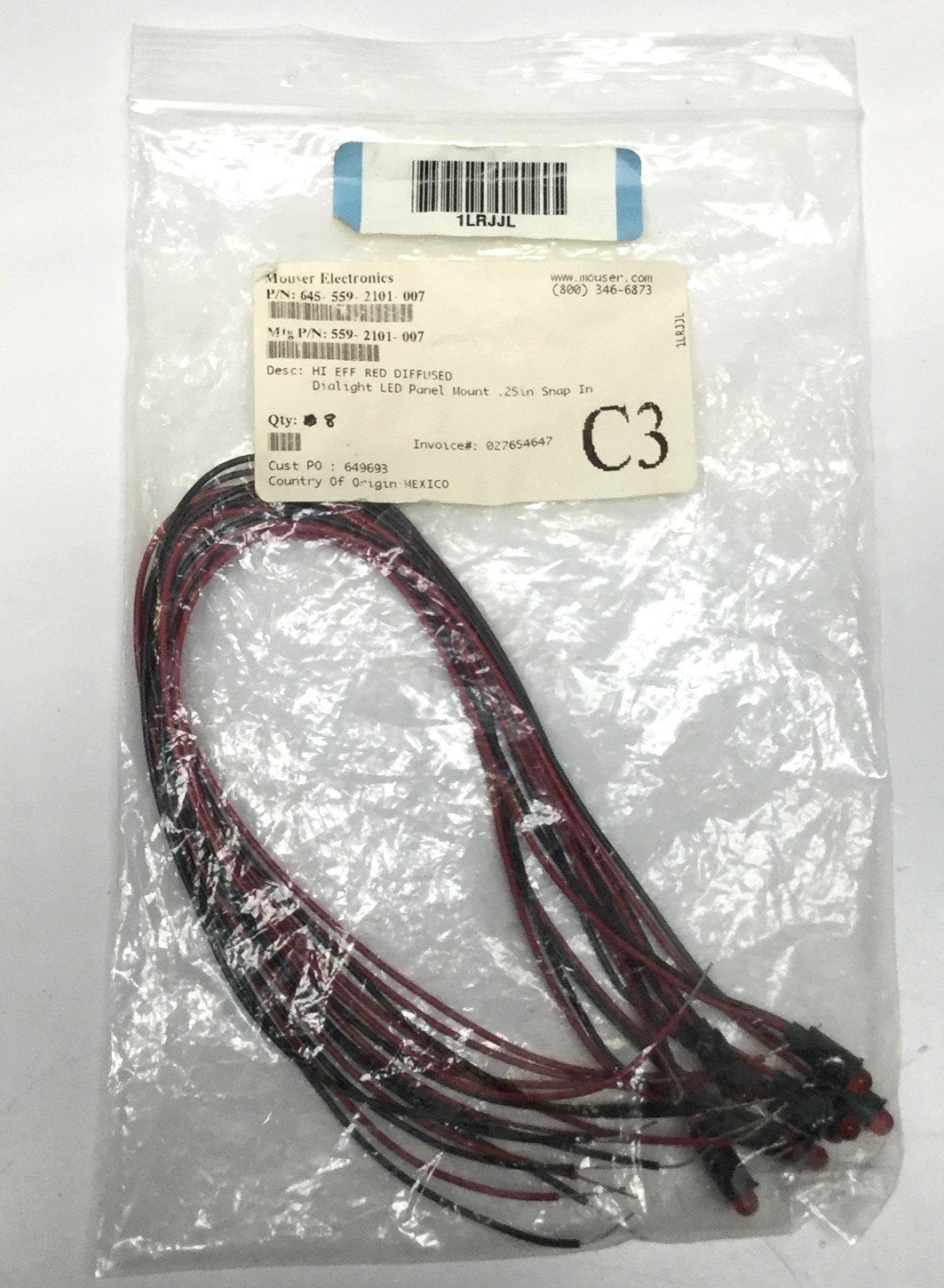New Lot of 8 New Dialight 559-2101-007 LED Panel Mount Indicator, Red, 6.35mm, 5V
