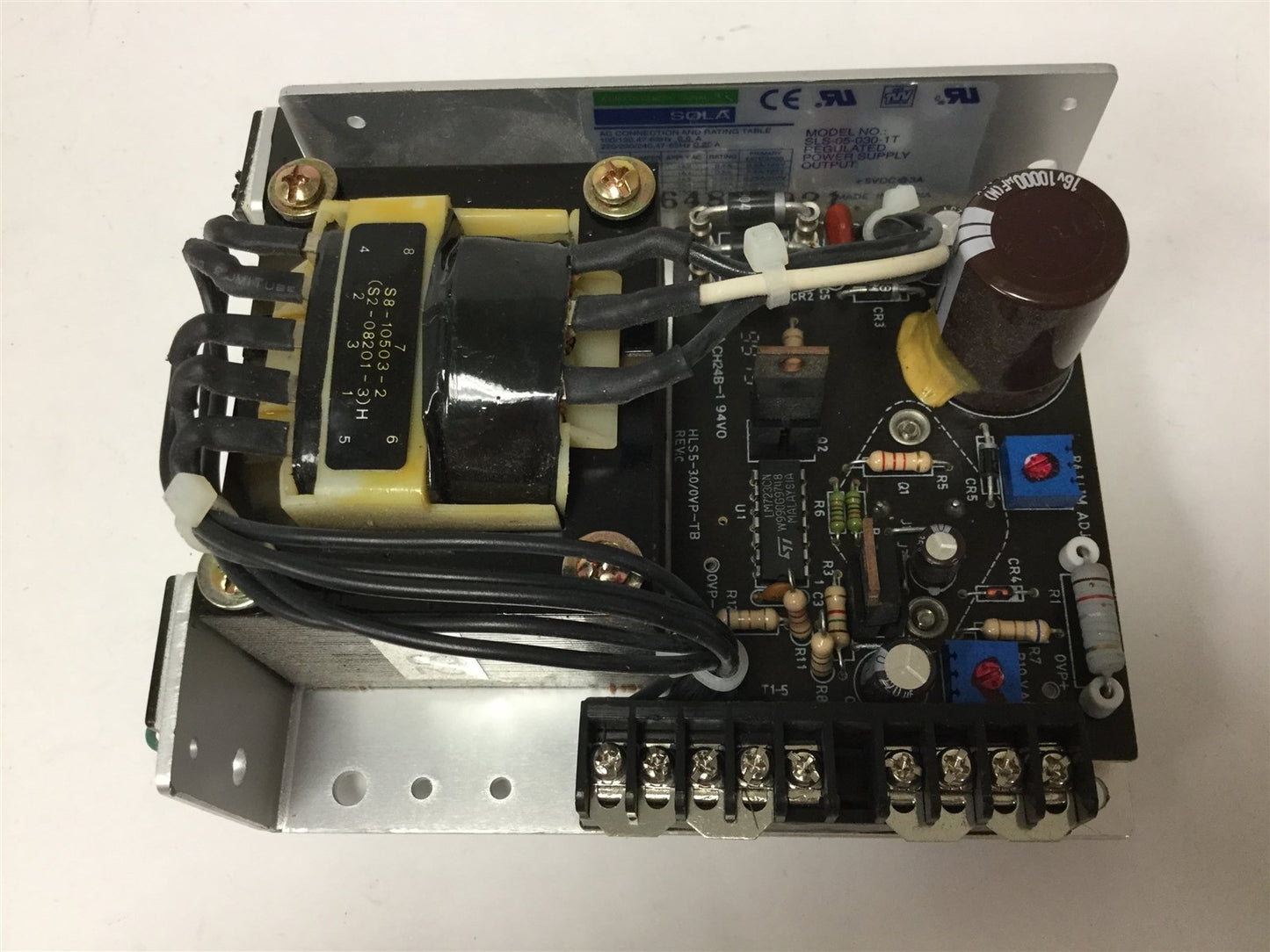 Used Sola SLS-05-030-1T Power Supply, Input: 100/120VAC 0.5A, Output: 5VDC 3A