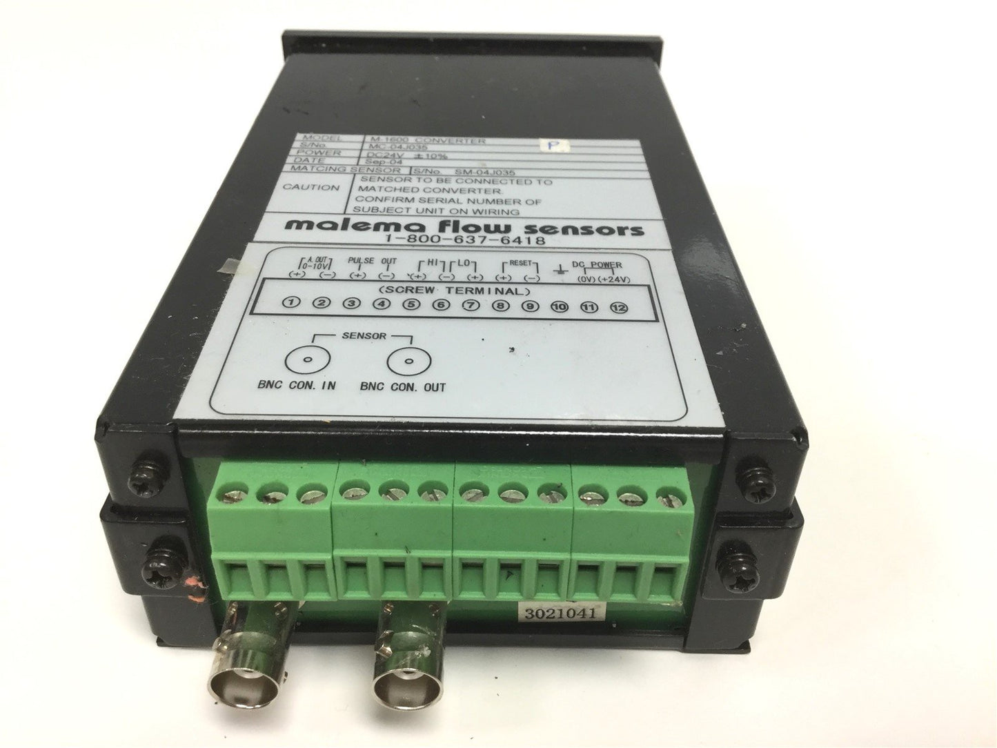 Used Malema M-1600 Non-Contact Inline Ultrasonic Flowmeter Sensor Converter 24VDC