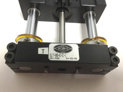 Used Destaco DLT-08-E-C-1 Guided Cylinder Pressure: 100 psi W/ 2x Sensors Ports 10-32