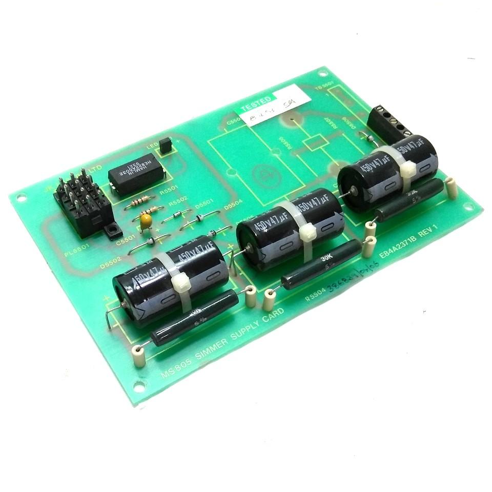Used JK Lasers E84A2371B Rev 1 Simmer Supply Card, 3 Screw Terminal, 3 Caps 450V 47µF