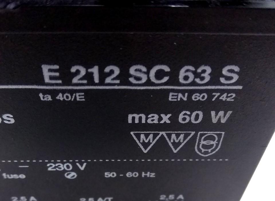 Used EREA 212 SC 63 SK Halogen Lamp Transformer, 60W, In: 230VAC 60Hz Out: 24VAC 5A