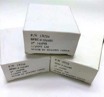 New Lot of 3 New 1X754 Pneumatic Gauge, 2" Face, 0-160PSI, 1/4" NPT Bottom