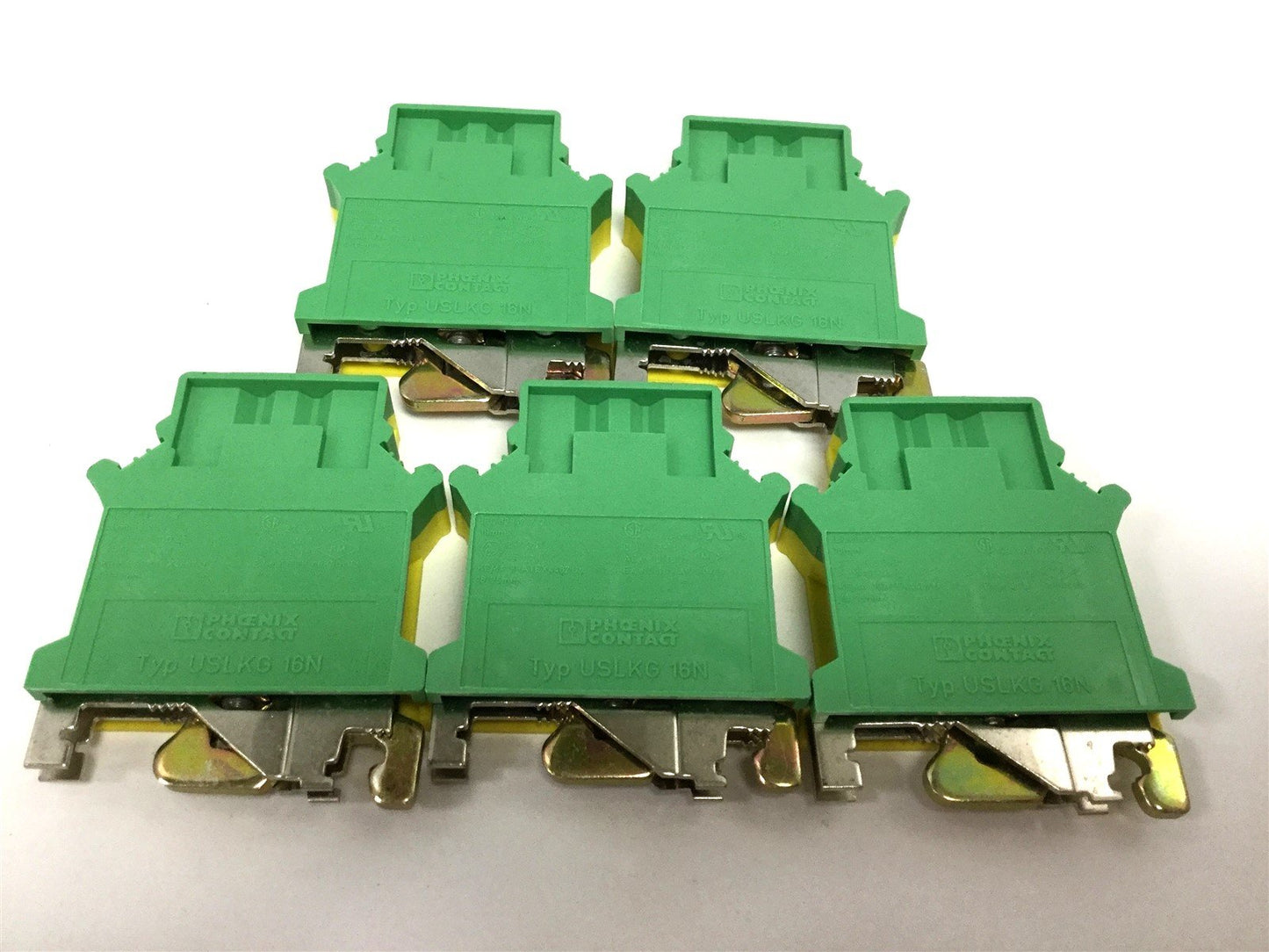 Used Lot of 5 Phoenix Contact USLKG 16N Ground Modular Terminal Blocks AWG: 12-4
