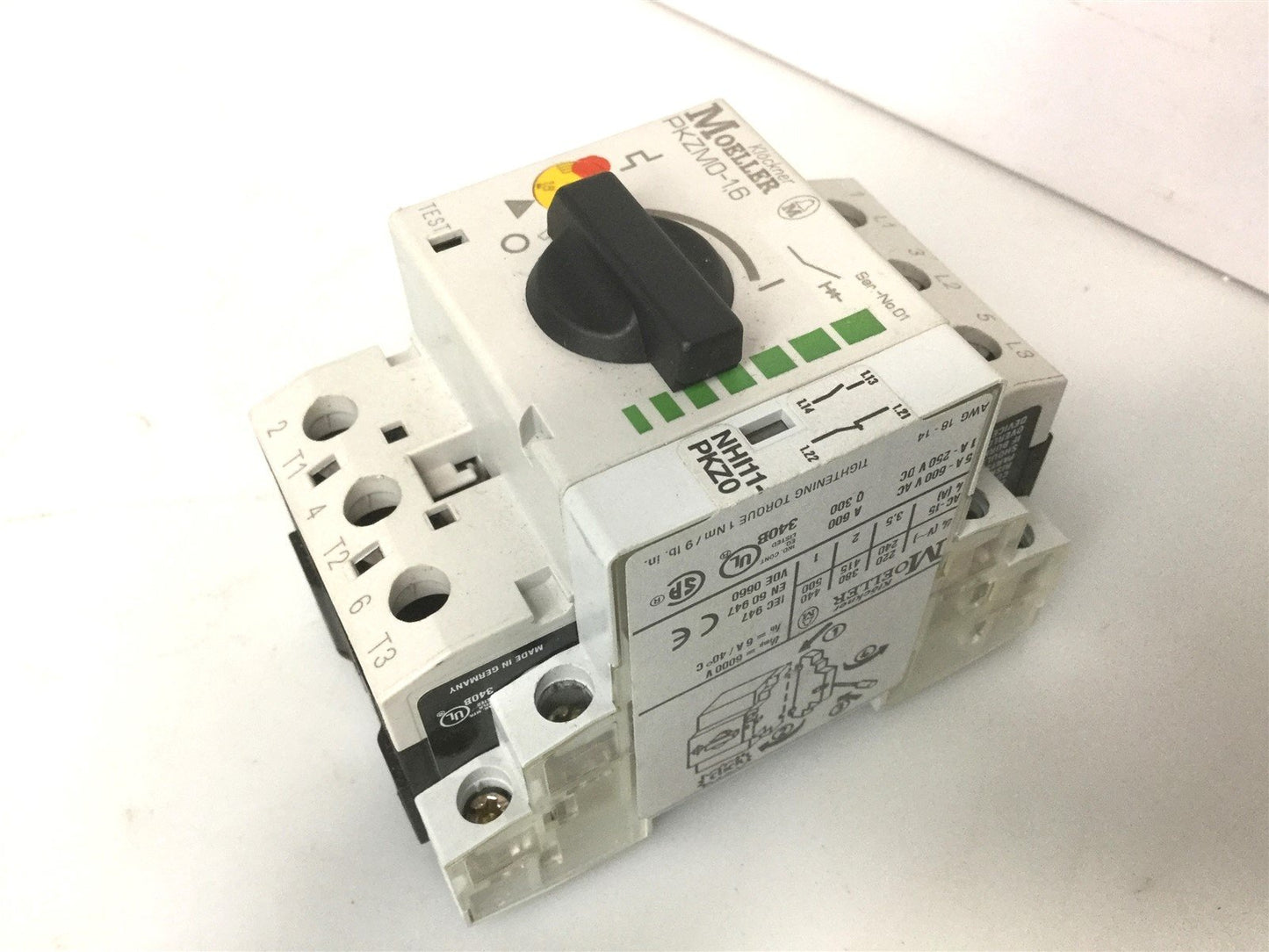 Used Moeller PKZMO-1,6 Manual Motor Starter 0-1.6A w/ Aux Block NHI11-PKZ0 6A