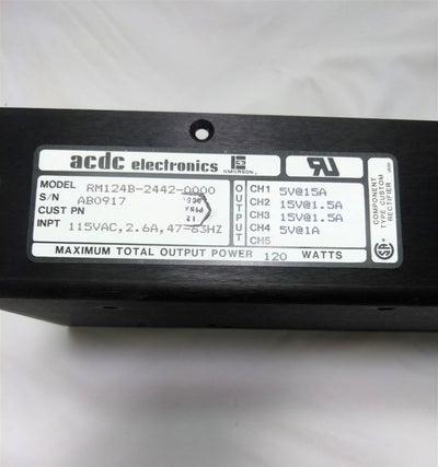 New ACDC Electronics RM124B-2442 Power Supply 5V 15A x2 15V 1.5A 5V 1.5A 115VAC