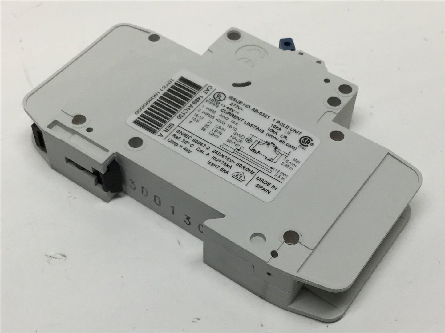 Used Allen Bradley 1489-A1C130 Circuit Breaker Switch 1-Pole 13A, 277VAC 48VDC