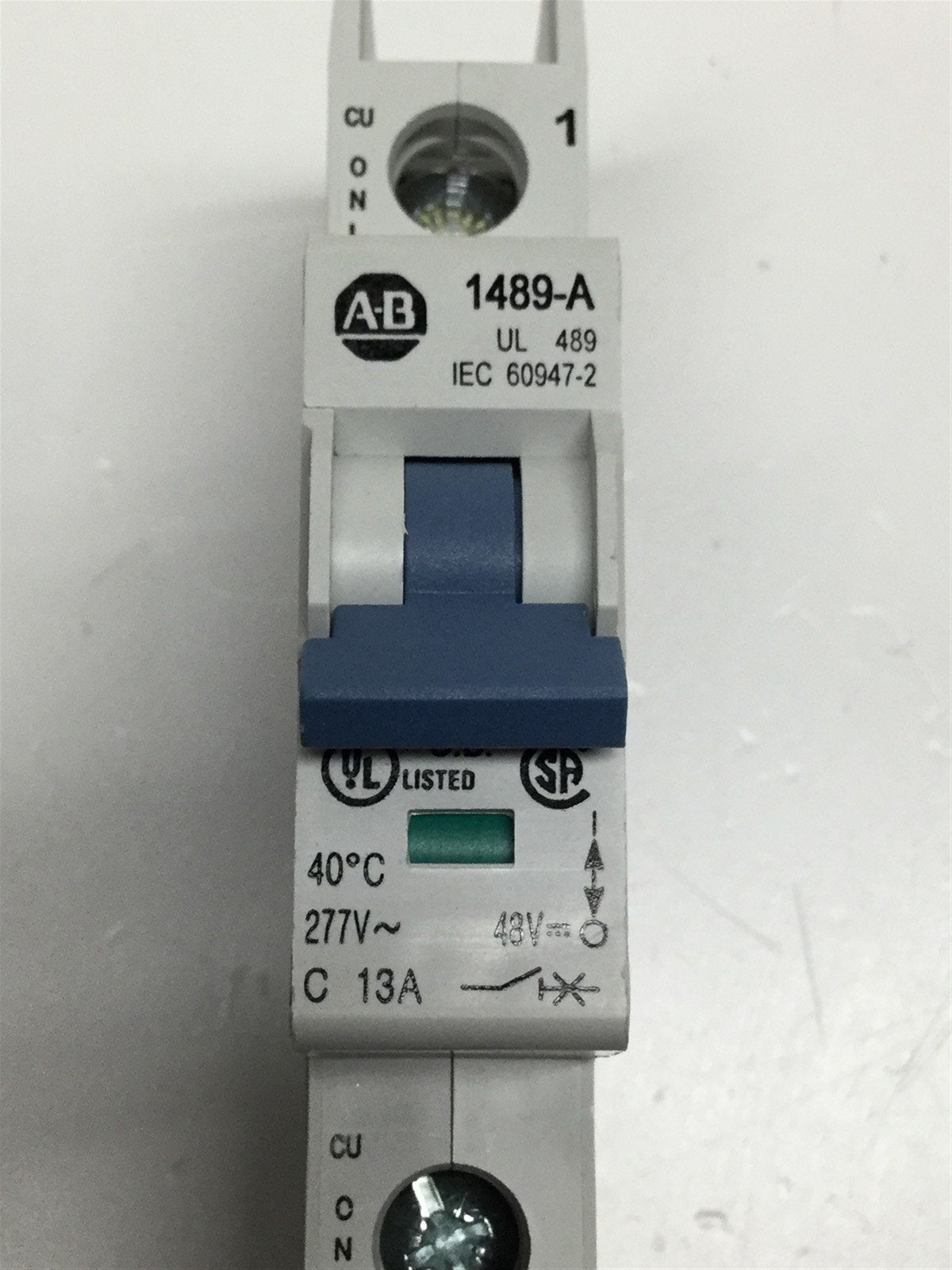 Used Allen Bradley 1489-A1C130 Circuit Breaker Switch 1-Pole 13A, 277VAC 48VDC