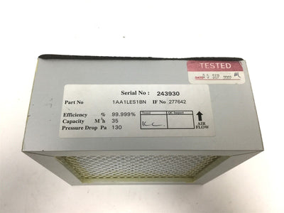 New – Open box 1AA1LES1BN Industrial Air Filter, 6" x 6" x 2.75", 99.9% Efficiency, 35M³/h
