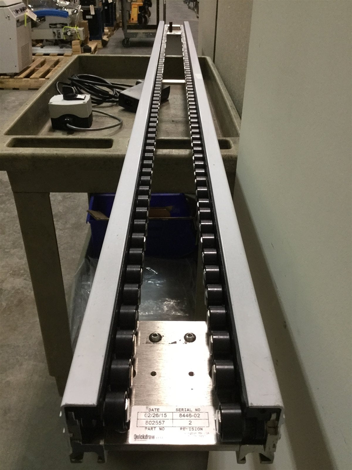 Used Quickdraw 802557 Slip Roller Conveyor 3"x 72"Long w/ Controller & PS 100-240VAC