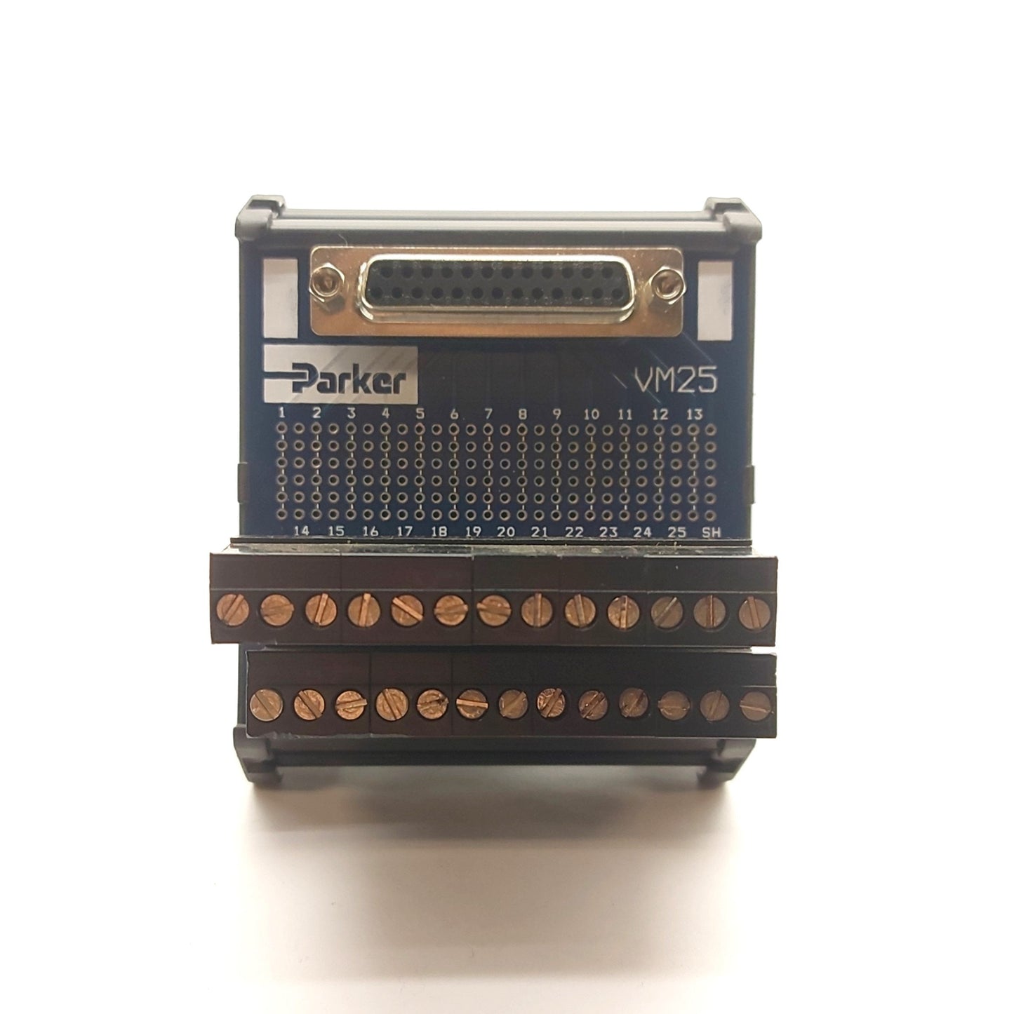 Used Parker VM25 Compumotor I/O Breakout Board, DB25 to Screw Terminals w/Cable