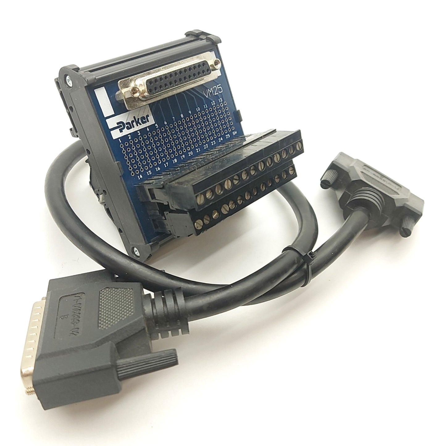 Used Parker VM25 Compumotor I/O Breakout Board, DB25 to Screw Terminals w/Cable